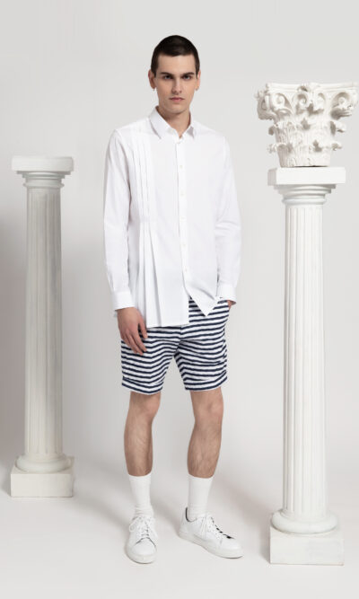 Chemise tunique blanche à pinces homme