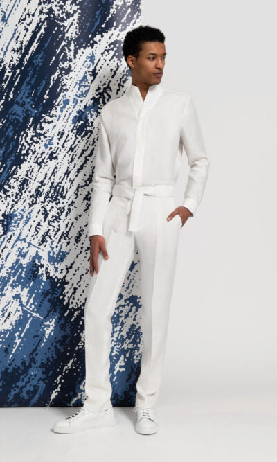 Chemise homme blanche en lin pantalon blanc en lin ensemble blanc homme