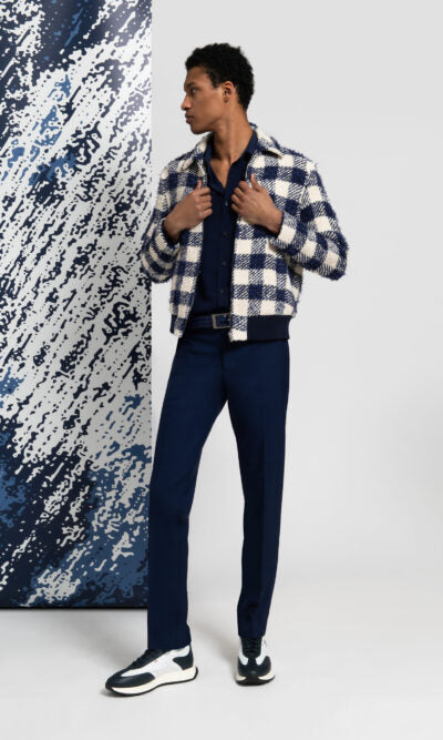 Blouson homme à carreaux texturé pantalon bleu marine