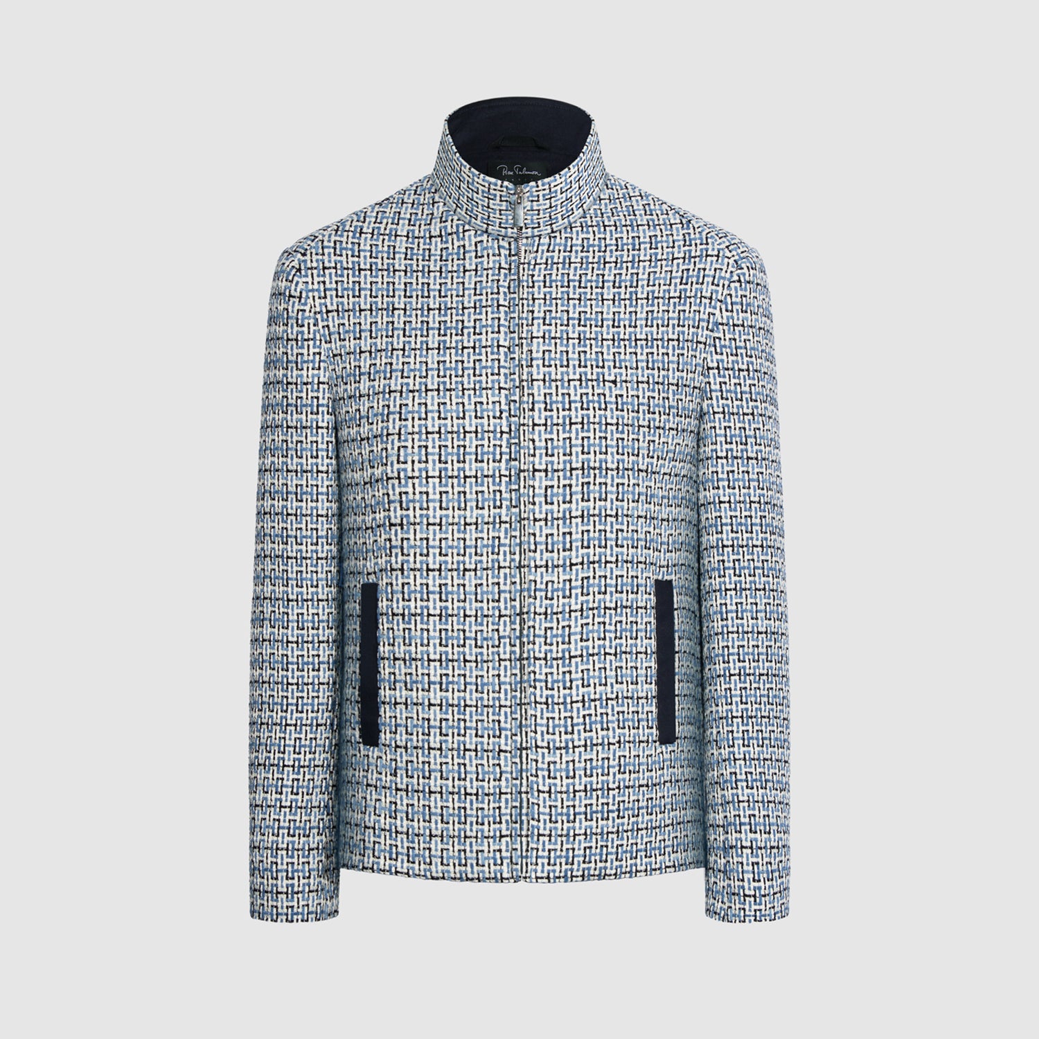 Blouson homme motif tisse bleu blanc noir