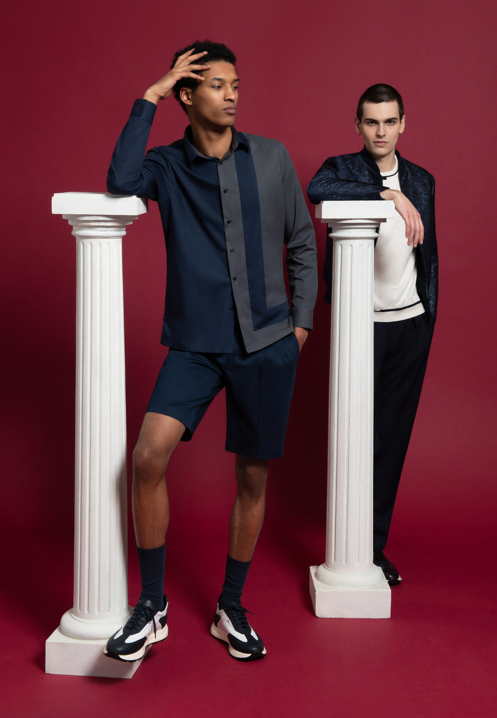 chemise homme incrustation bleu et gris bermuda bleu