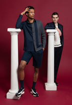 chemise homme incrustation bleu et gris bermuda bleu