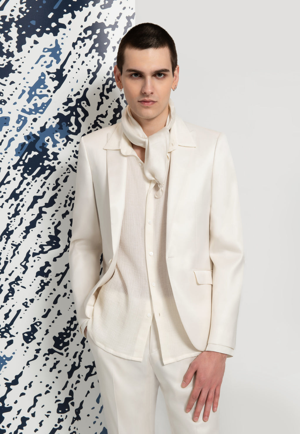 look homme costume ivoire laine et soie chemise ivoire