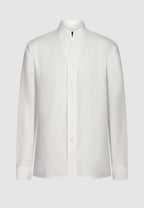 chemise homme lin blanc col montant