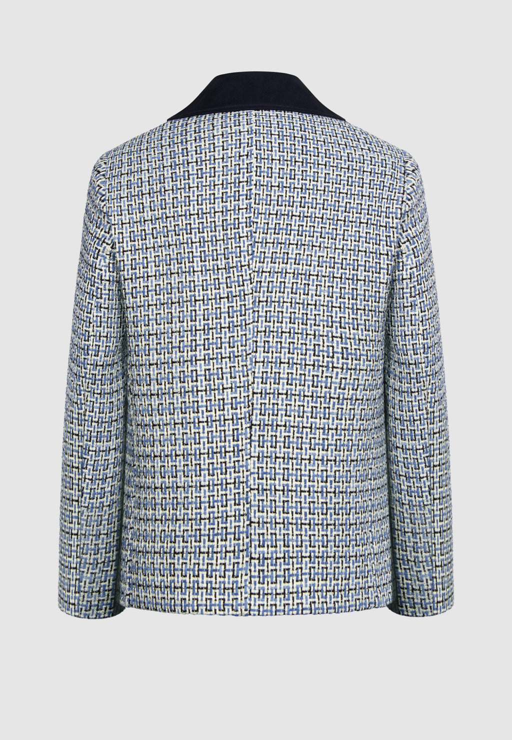caban homme motif tissé bleu blanc noir vue dos