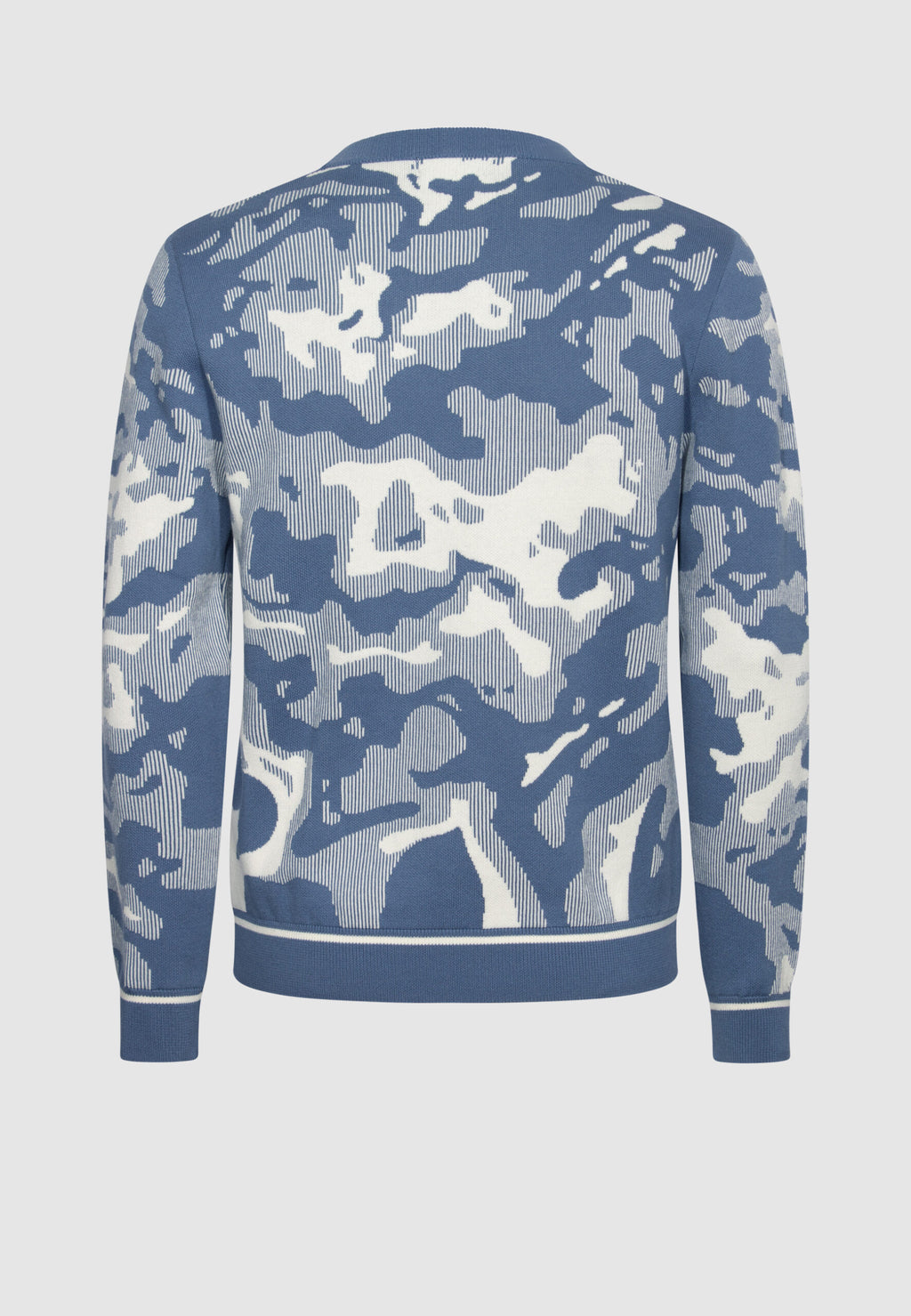 pull homme coton motif figuratif visage bleu et blanc
