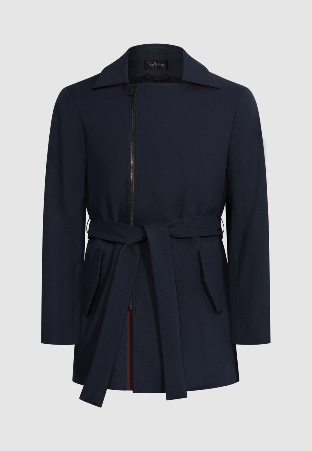 trench homme court bleu bordeaux et bande blanche incrusté
