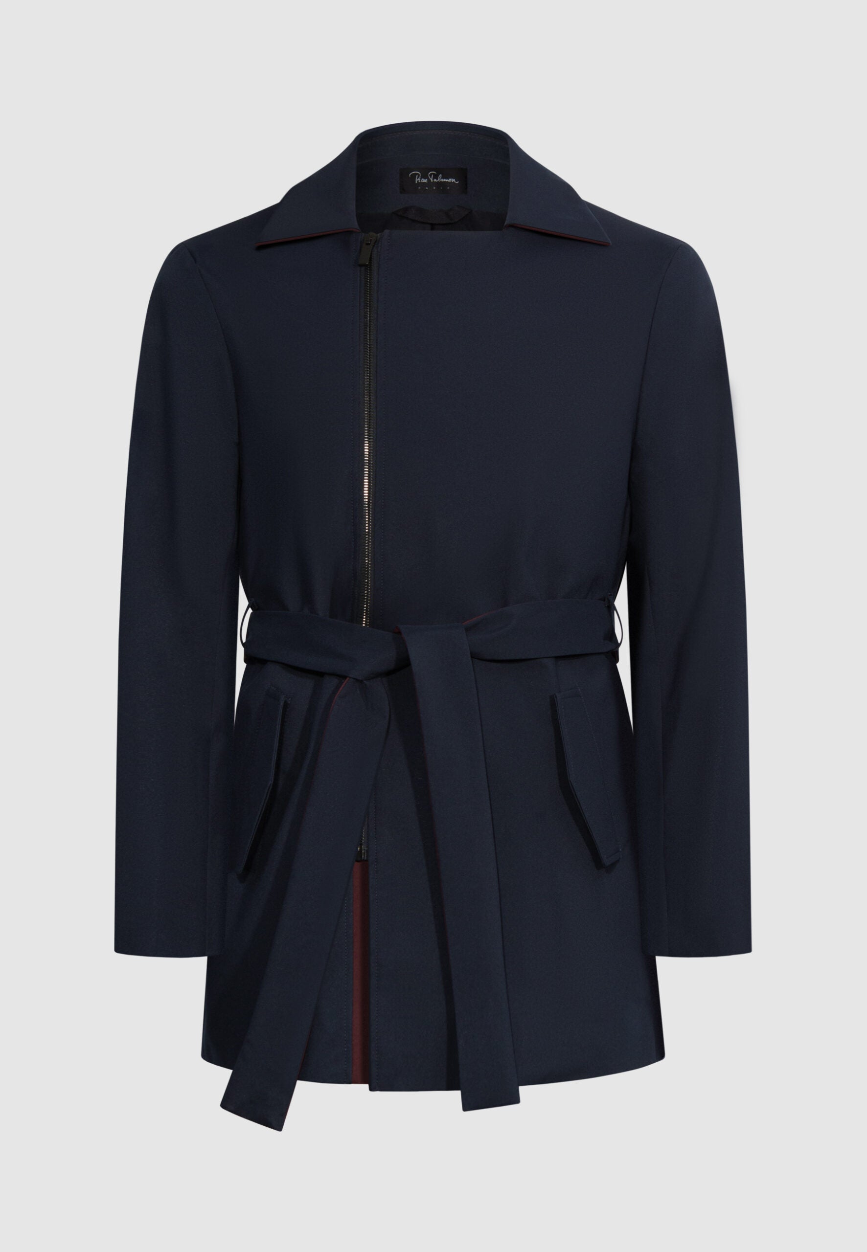trench homme court bleu bordeaux et bande blanche incrusté