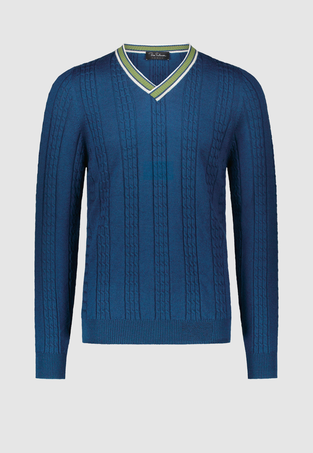 Pull torsadé bleu