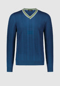 Pull torsadé bleu