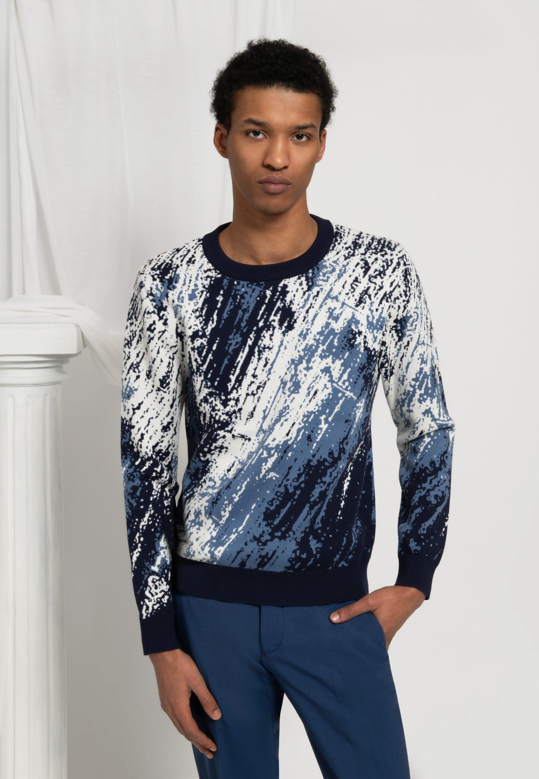 pull homme camaÏeux bleu et blanc