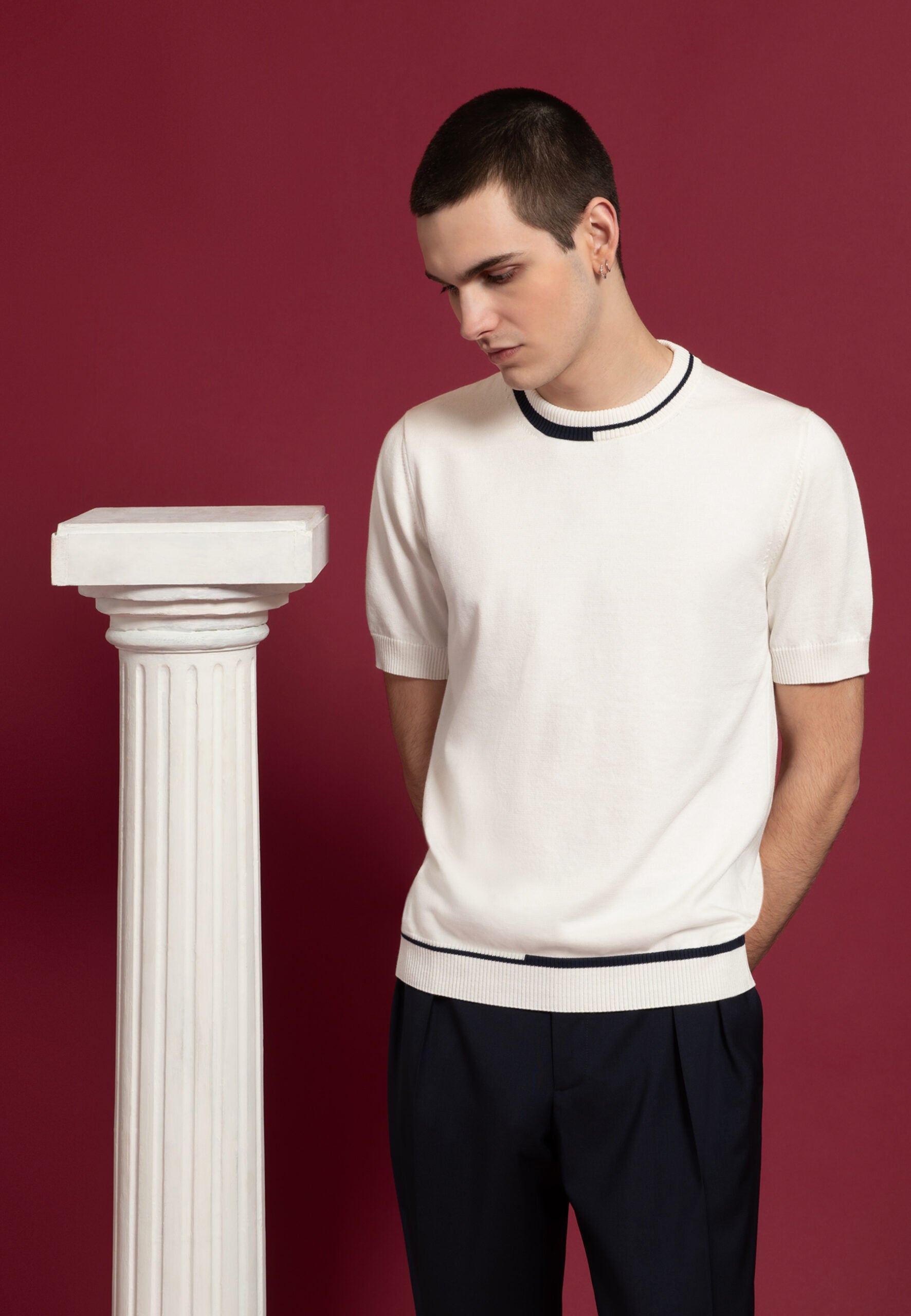 tee shirt homme ivoire rayures noires coton