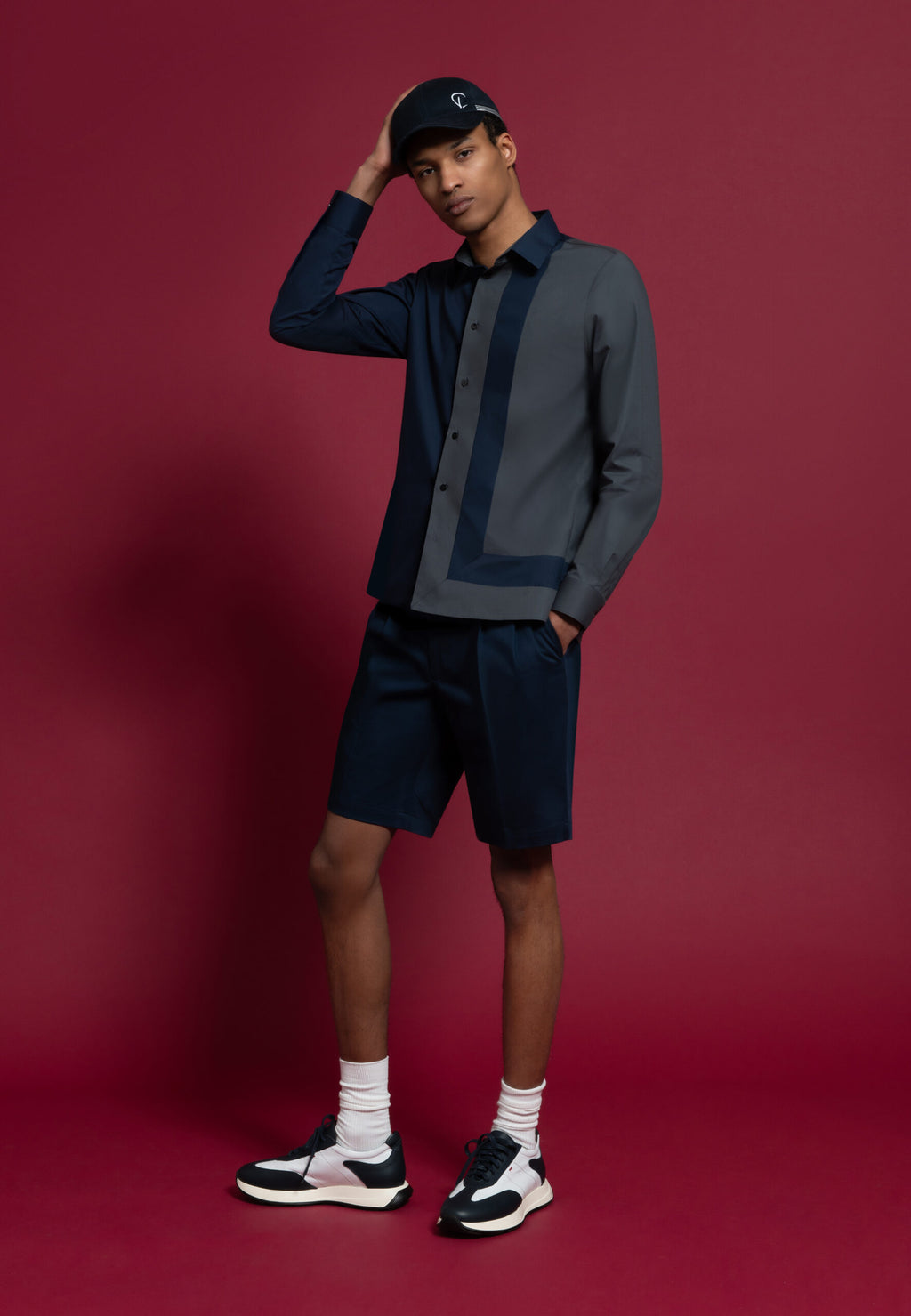 chemise homme incrustation bleu et gris bermuda bleu