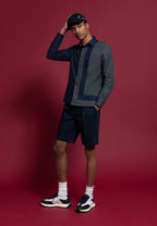 chemise homme incrustation bleu et gris bermuda bleu