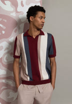polo homme rayures verticales bordeaux rose, bleu et blanc coton