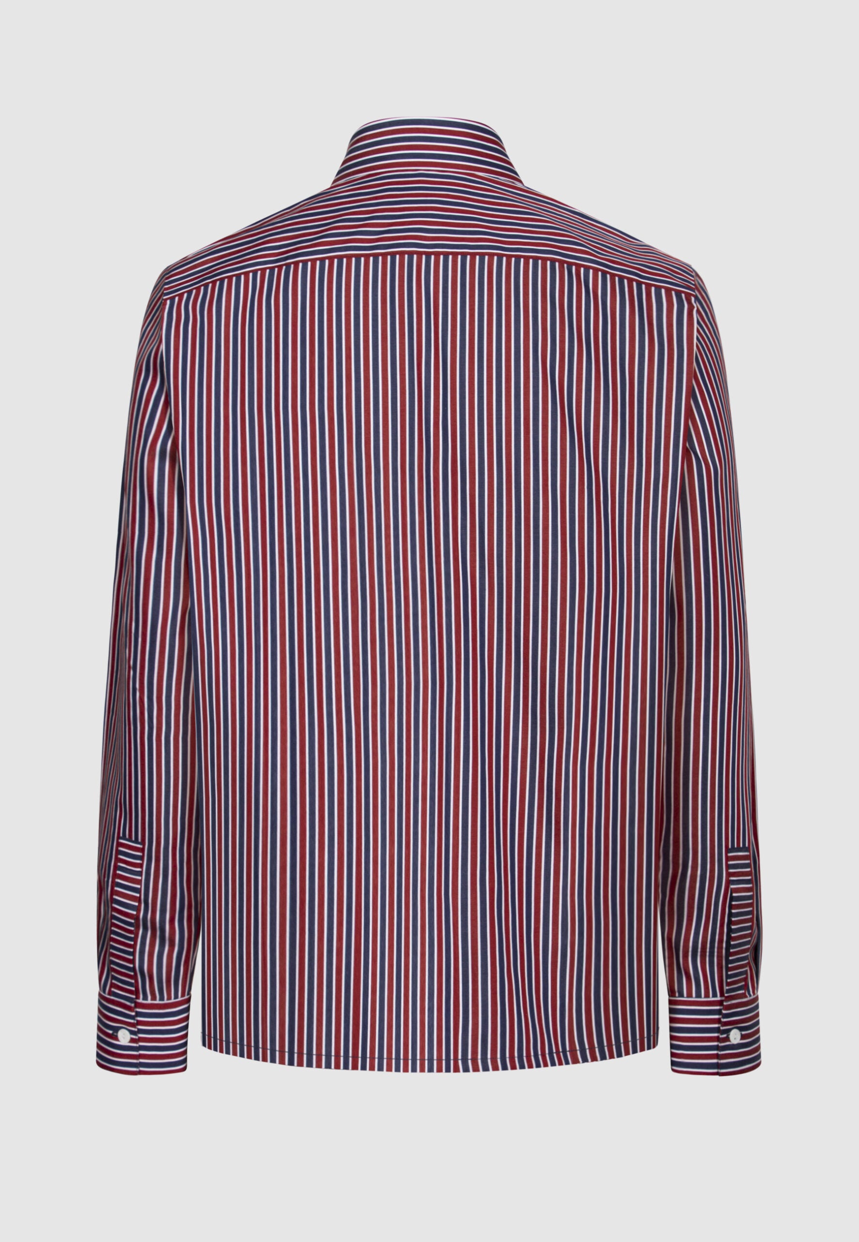 chemise homme coton rayures bleues bordeaux vue dos
