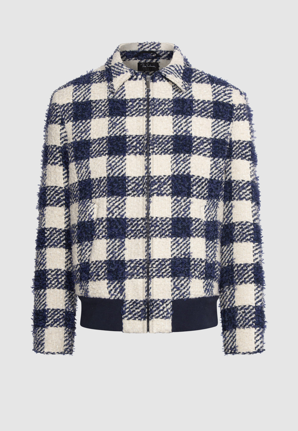 blouson homme motif carreaux bleu blanc