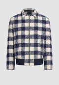 blouson homme motif carreaux bleu blanc