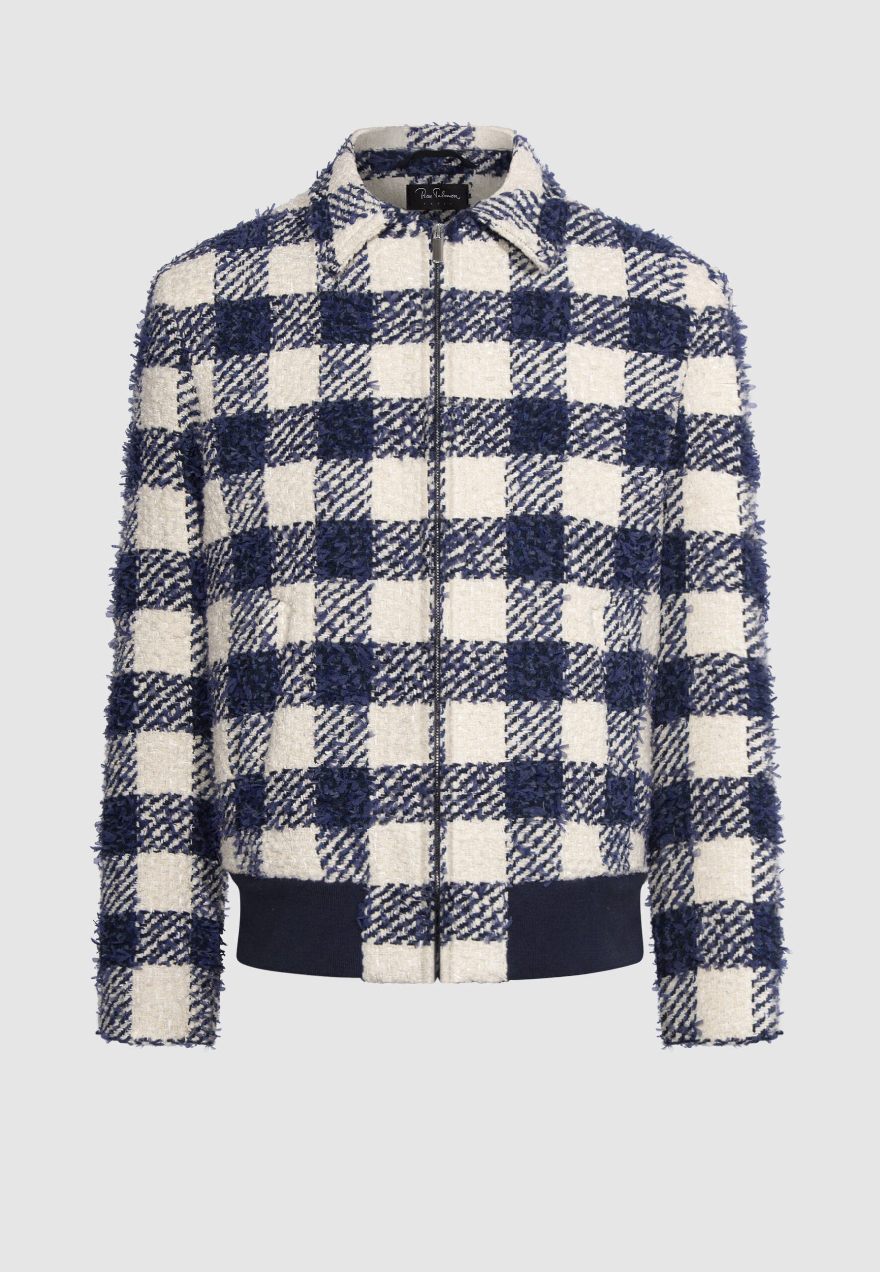 blouson homme motif carreaux bleu blanc