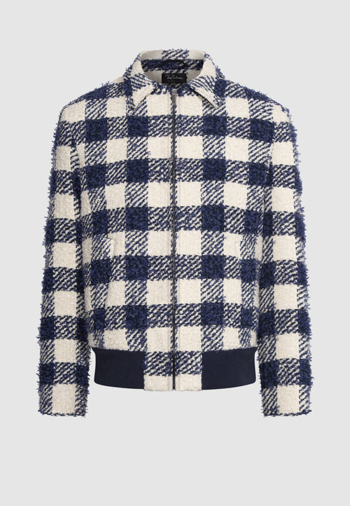 blouson homme motif carreaux bleu blanc