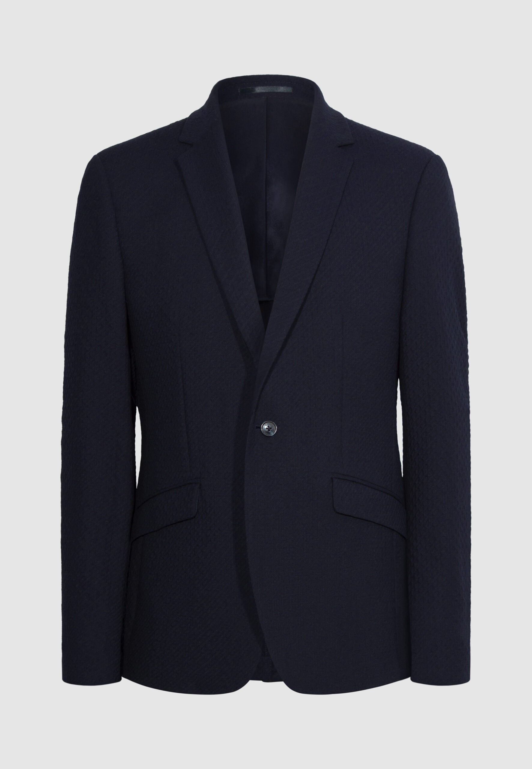 veste laine bleu marine col tailleur effet texturé
