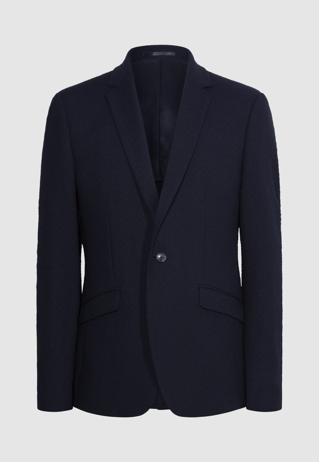 veste laine bleu marine col tailleur effet texturé