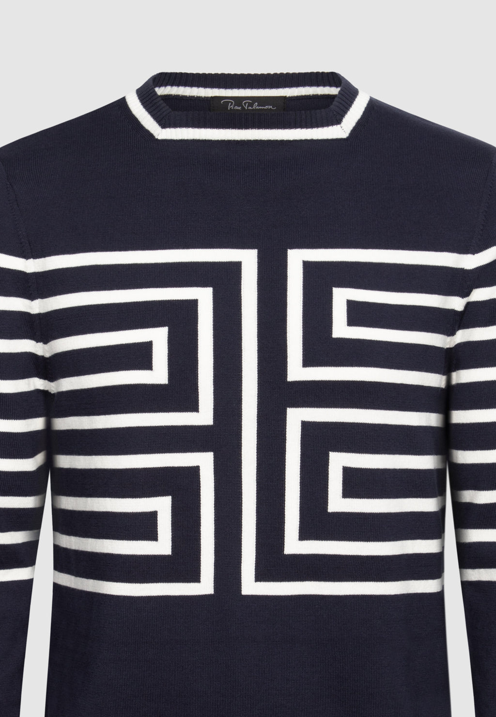 pull homme col droit bleu marine motif graphique