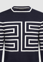 pull homme col droit bleu marine motif graphique