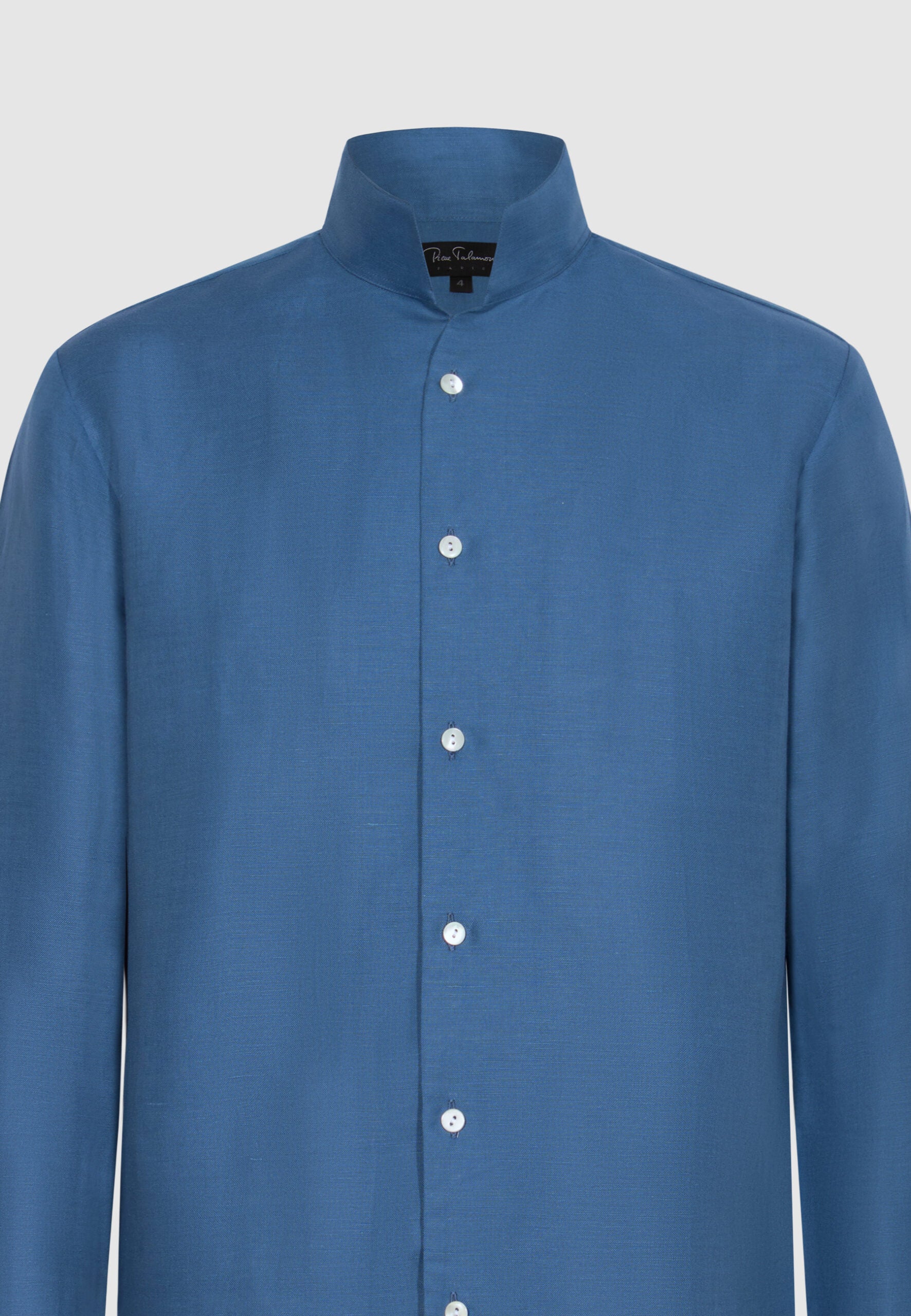 chemise homme lin bleu col officier