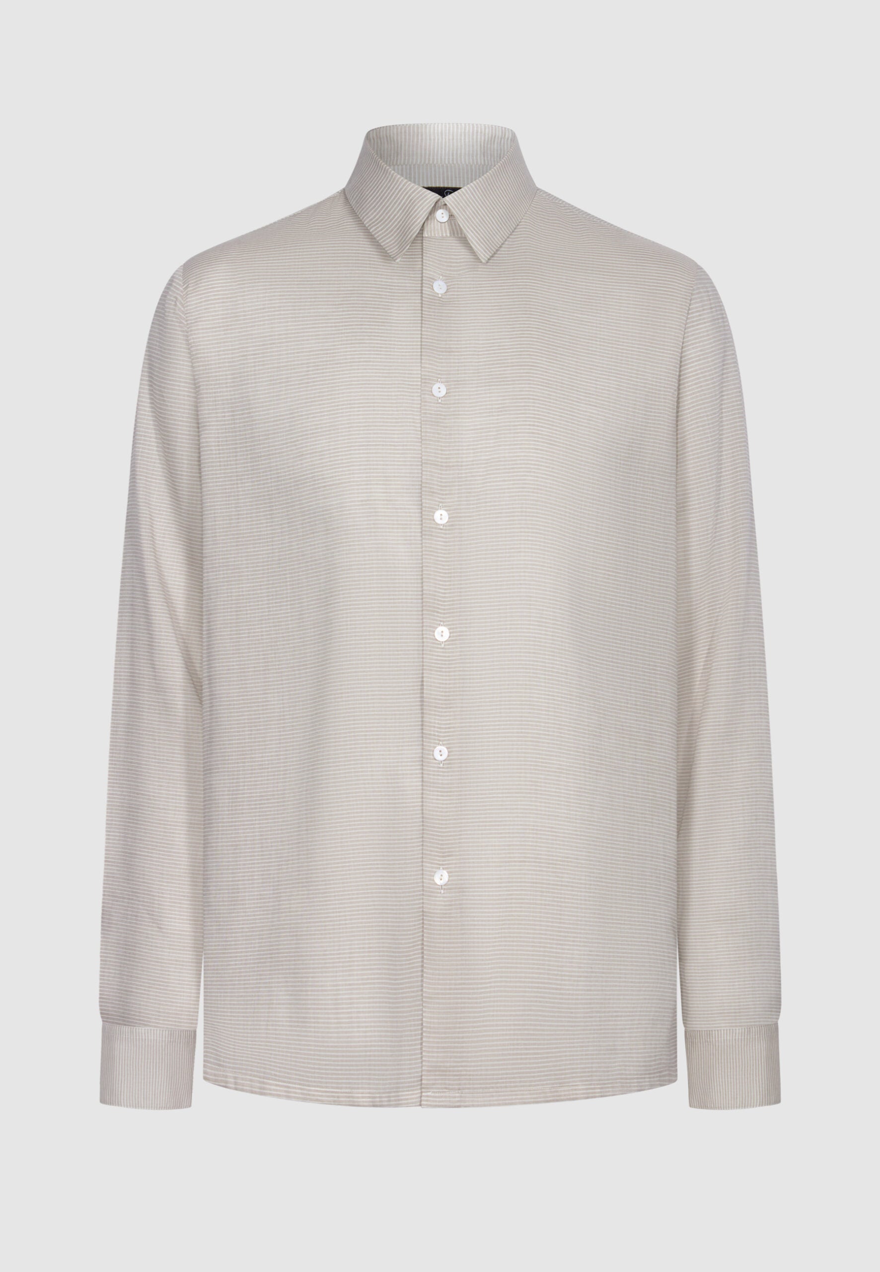 chemise homme coton beige fines rayures transparente