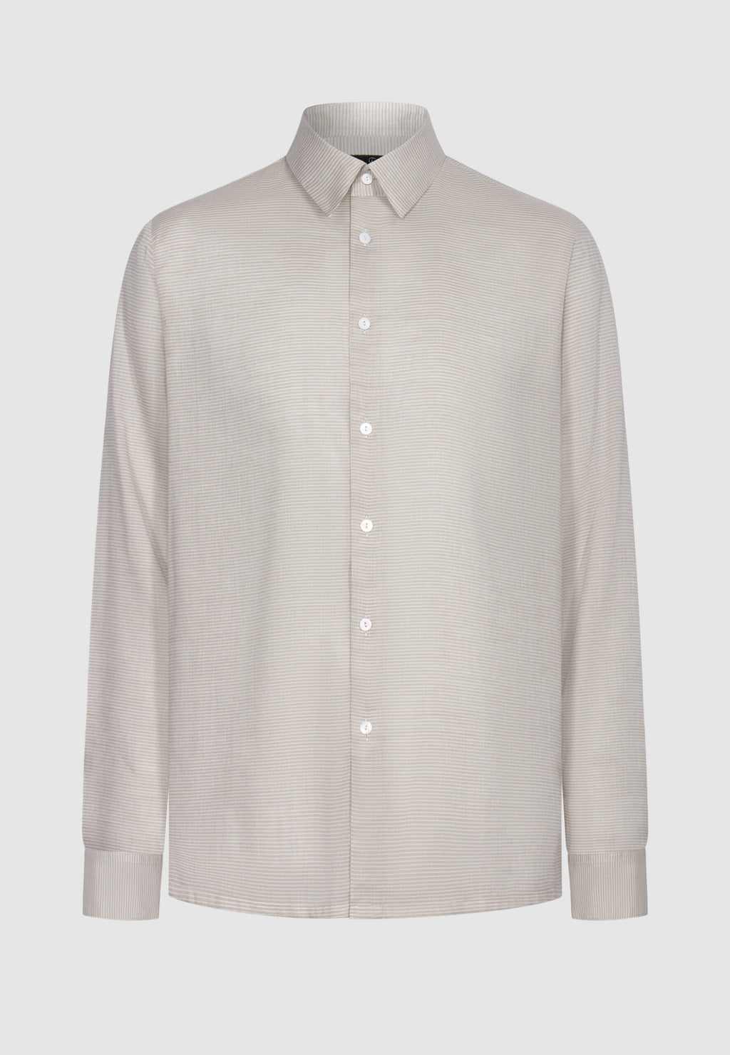 chemise homme coton beige fines rayures transparente
