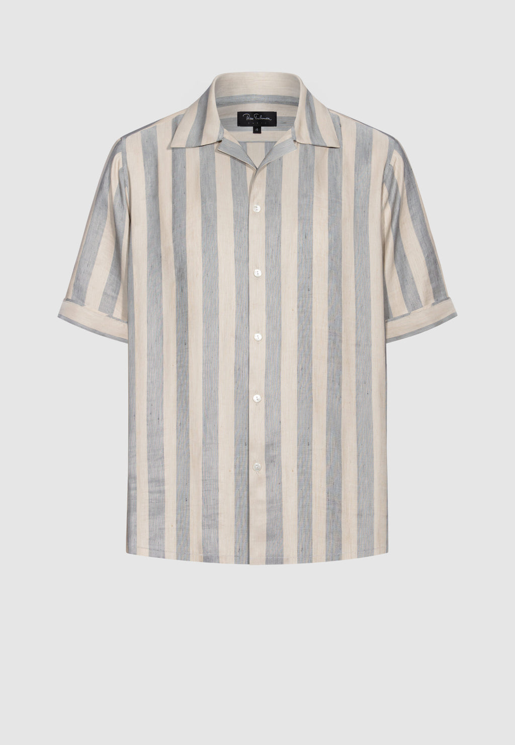 Chemise manches courtes homme rayures gris et beige