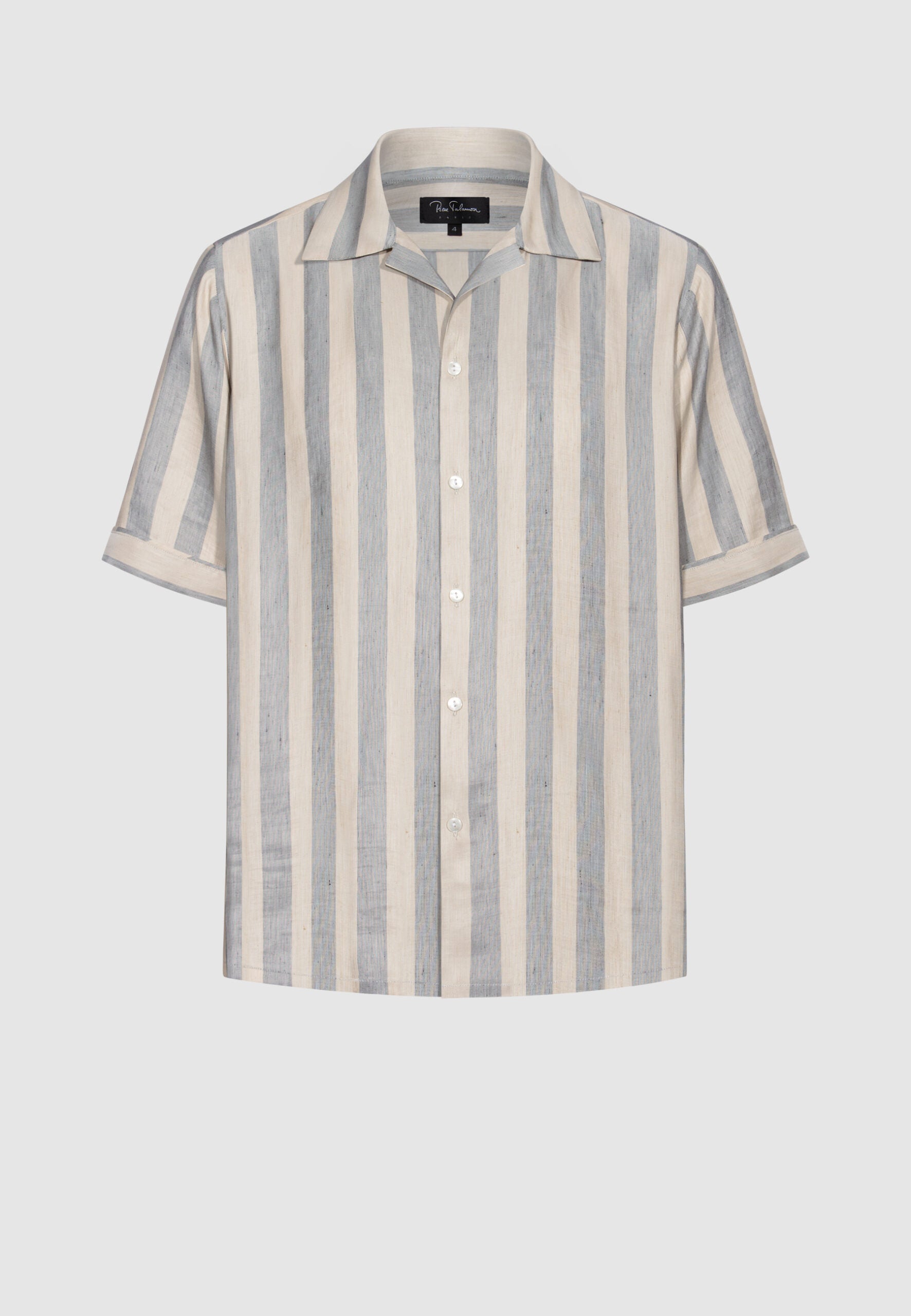 Chemise manches courtes homme rayures gris et beige