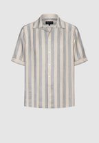 Chemise manches courtes homme rayures gris et beige