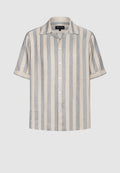 Chemise manches courtes homme rayures gris et beige