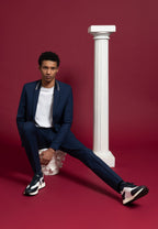 costume bleu marine col galon maille homme