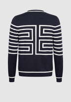 pull homme col droit bleu marine motif graphique