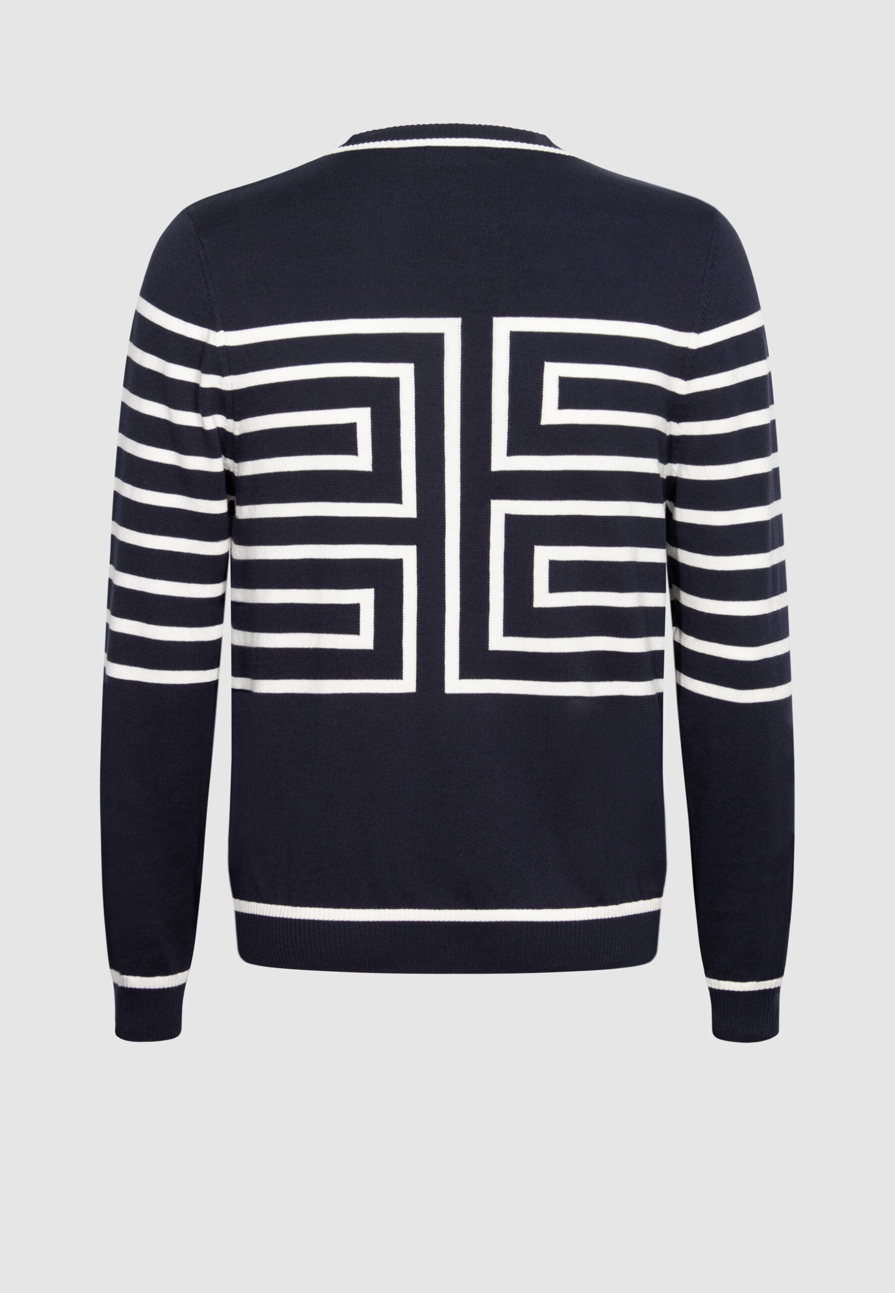 pull homme col droit bleu marine motif graphique