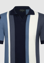 polo homme jersey de coton rayures bleues grises et blanches