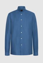 chemise homme lin bleu col officier