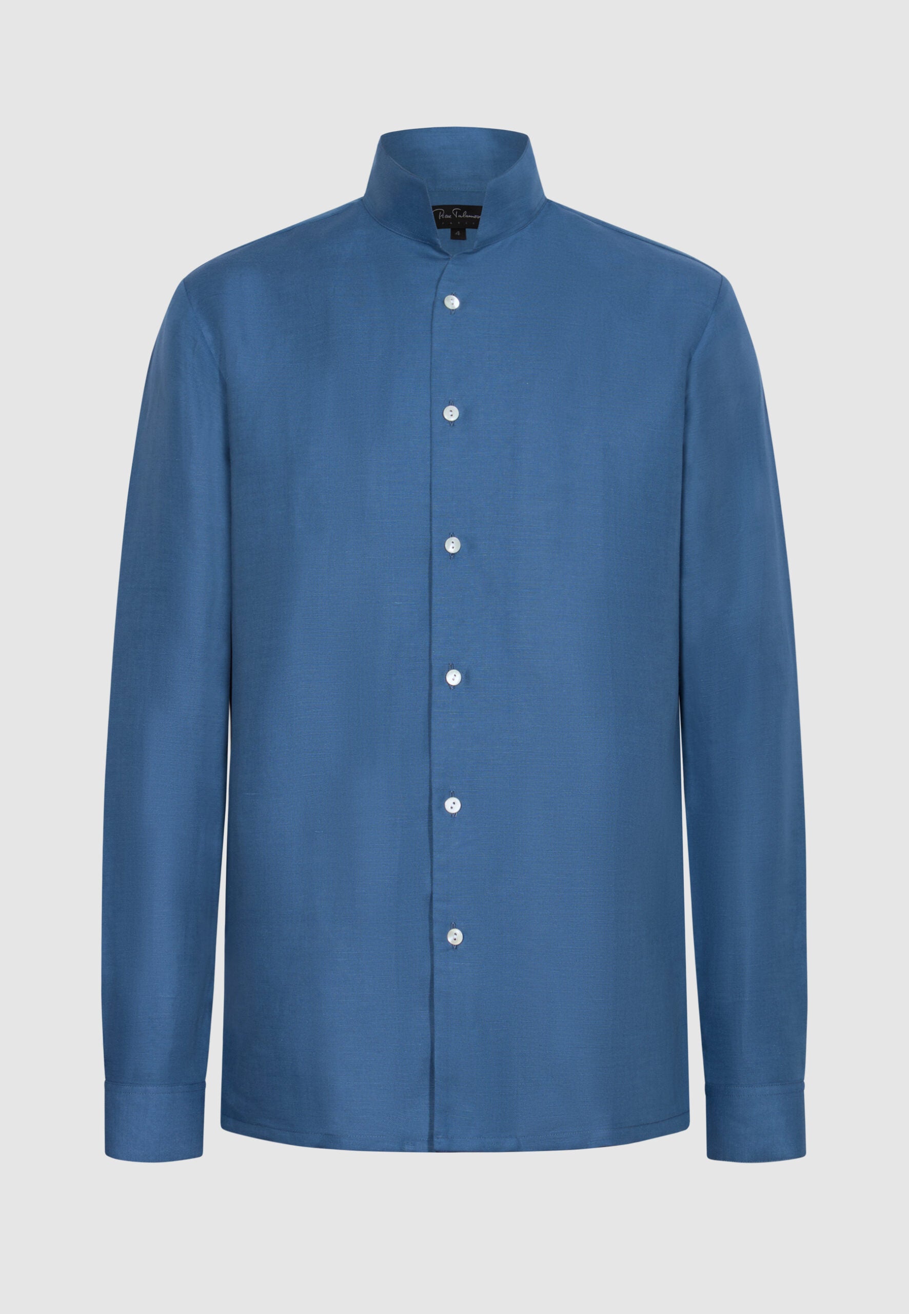 chemise homme lin bleu col officier
