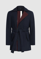 trench homme court bleu bordeaux et bande blanche incrusté