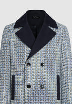 caban homme motif tissé bleu blanc noir