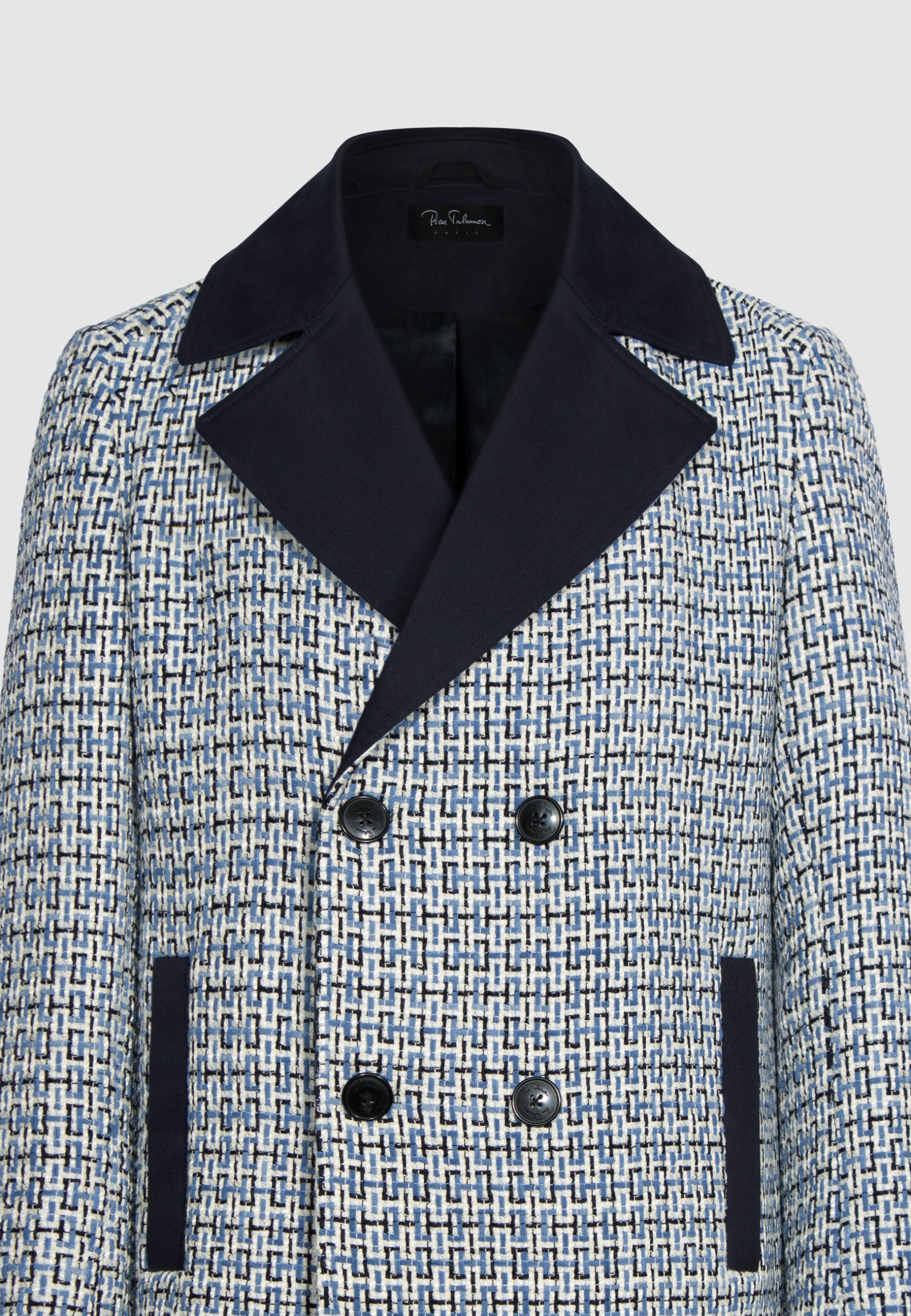 caban homme motif tissé bleu blanc noir
