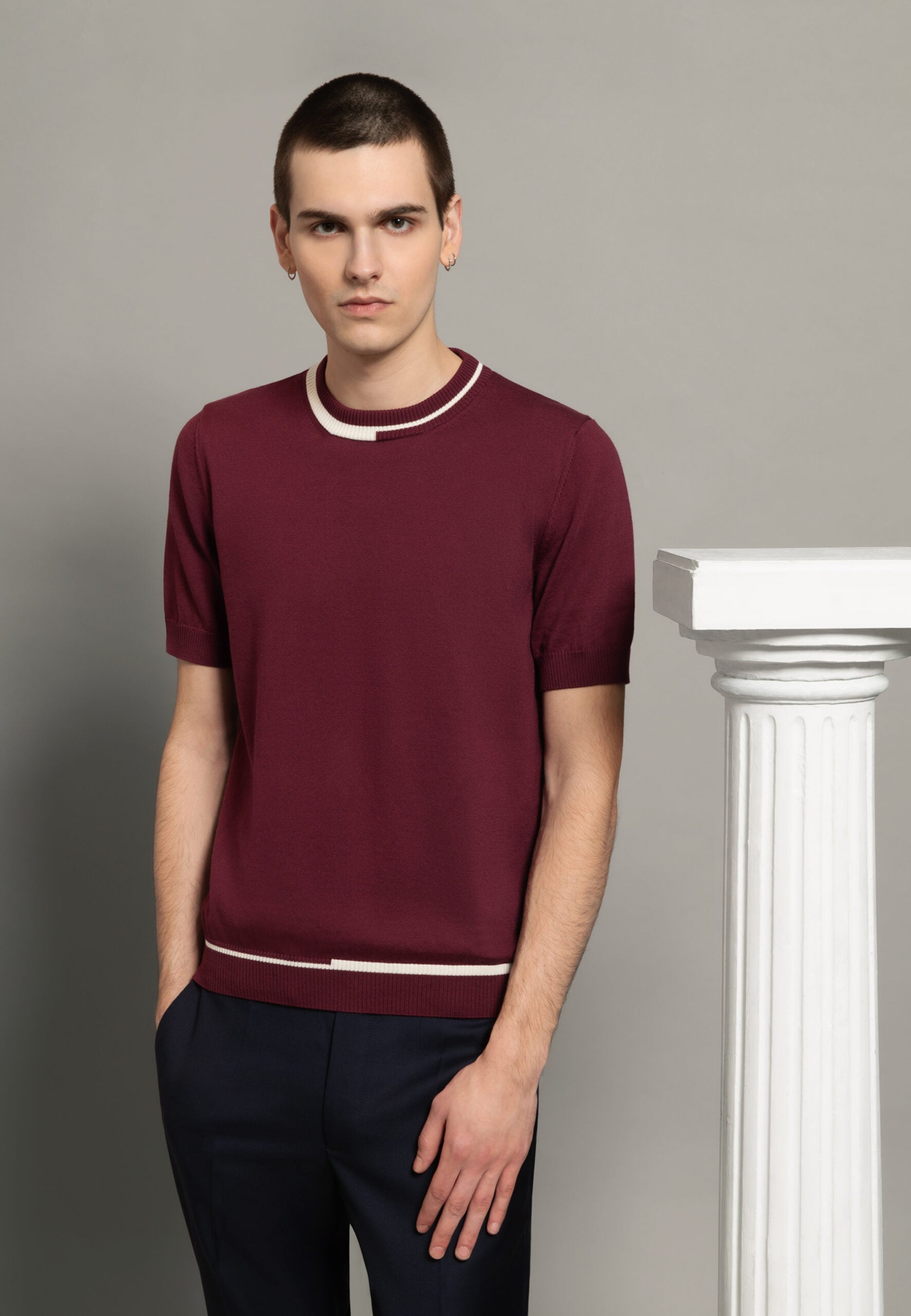 tee shirt homme bordeaux rayures blanches coton