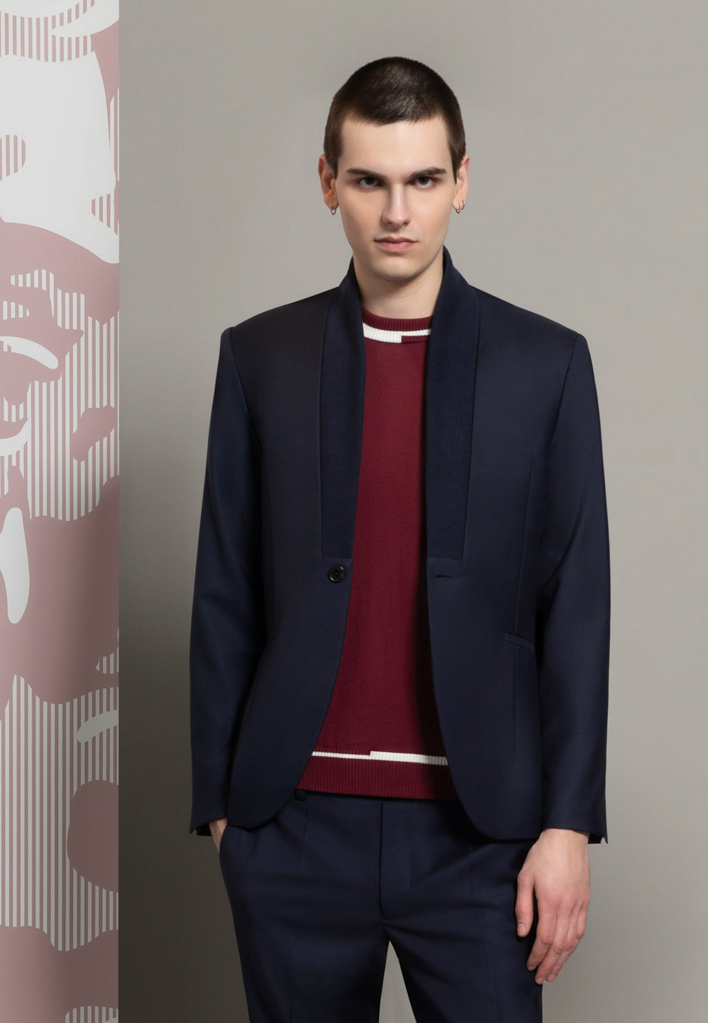 look homme veste laine marine col en maille t-shirt bordeaux