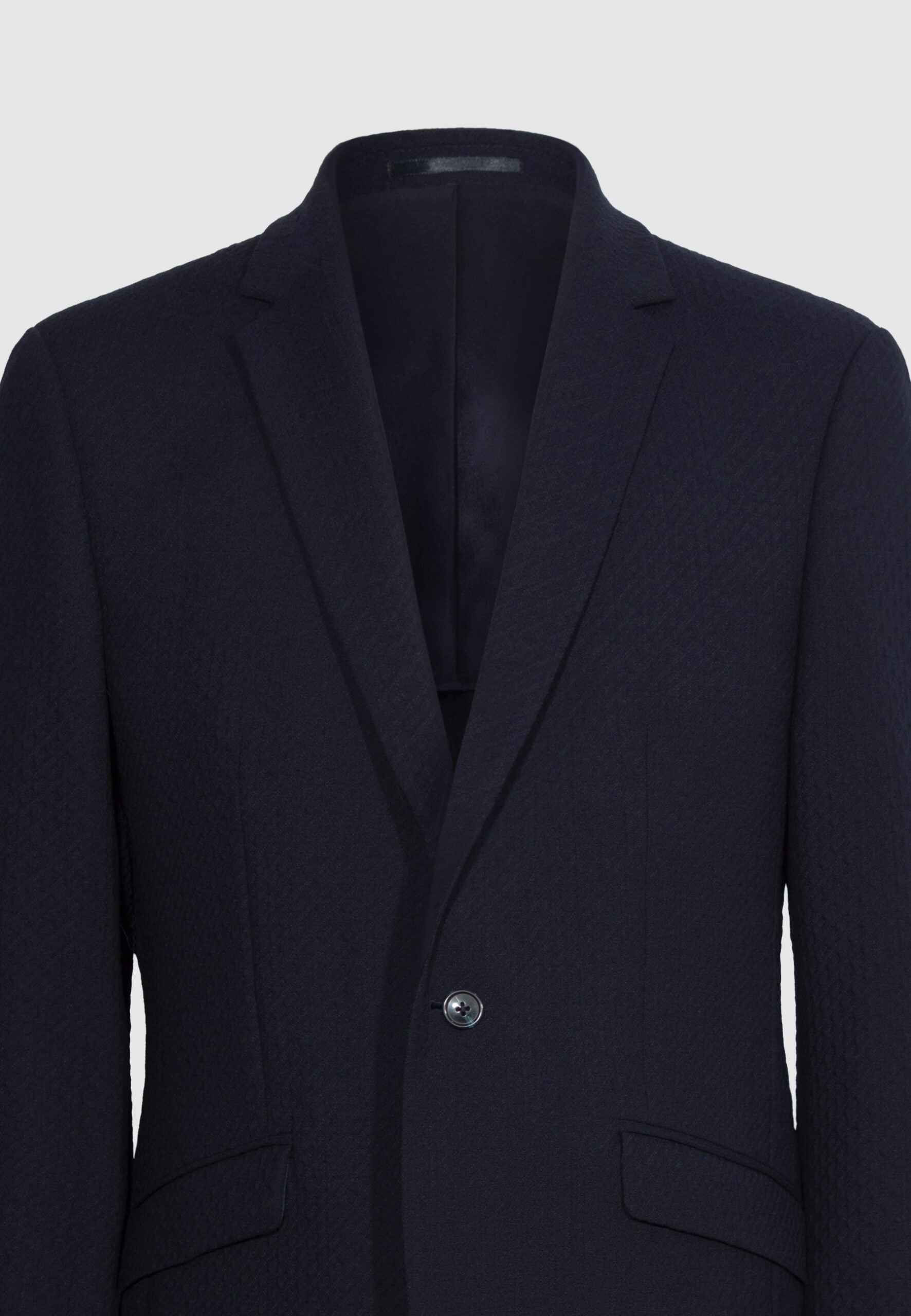 veste laine bleu marine col tailleur effet texturé