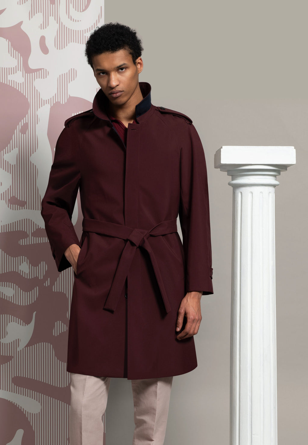 look homme imperméable bordeaux ceinturé