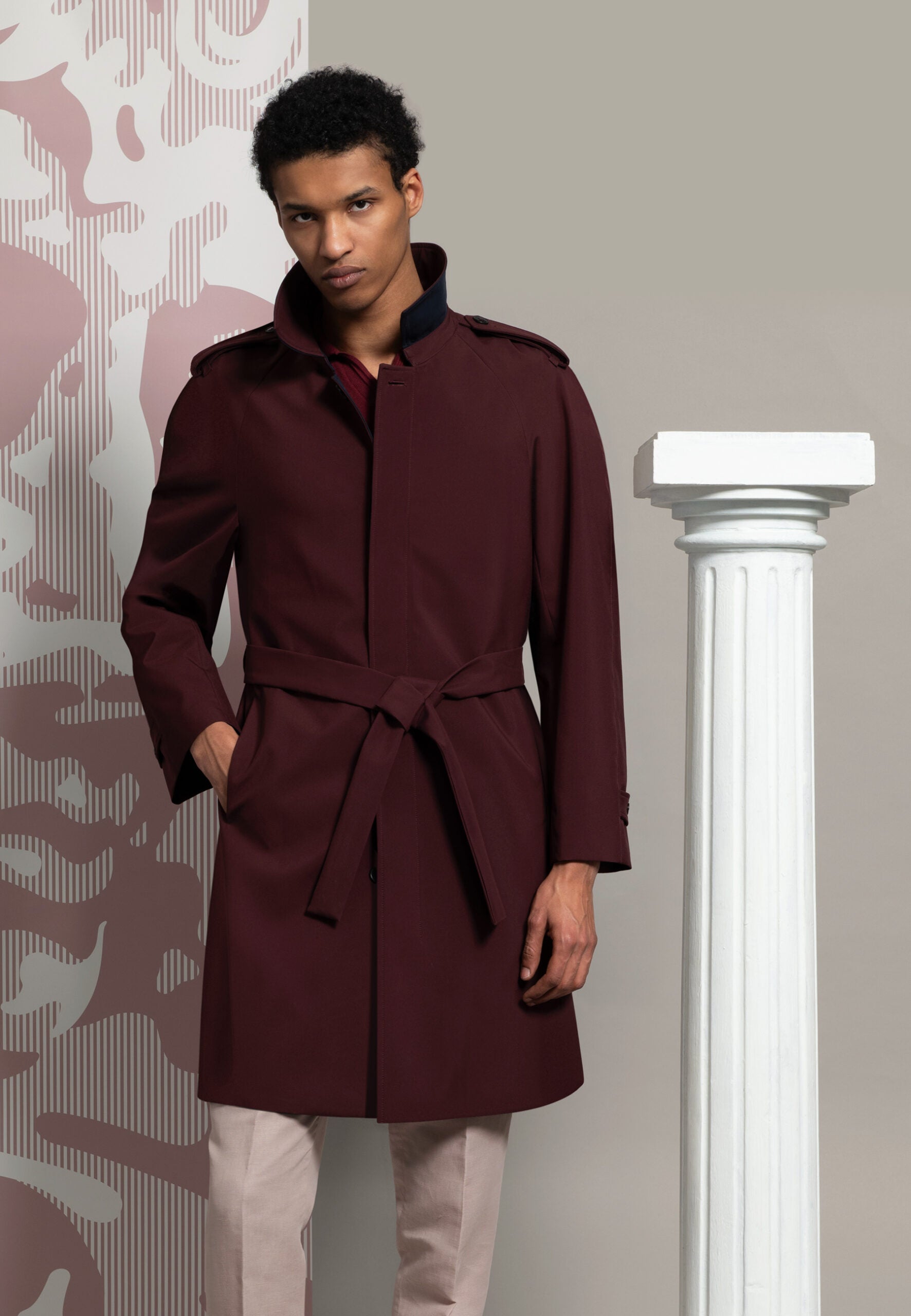 look homme imperméable bordeaux ceinturé