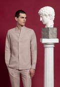 look homme chemise lin rose col montant pantalon droit lin rose